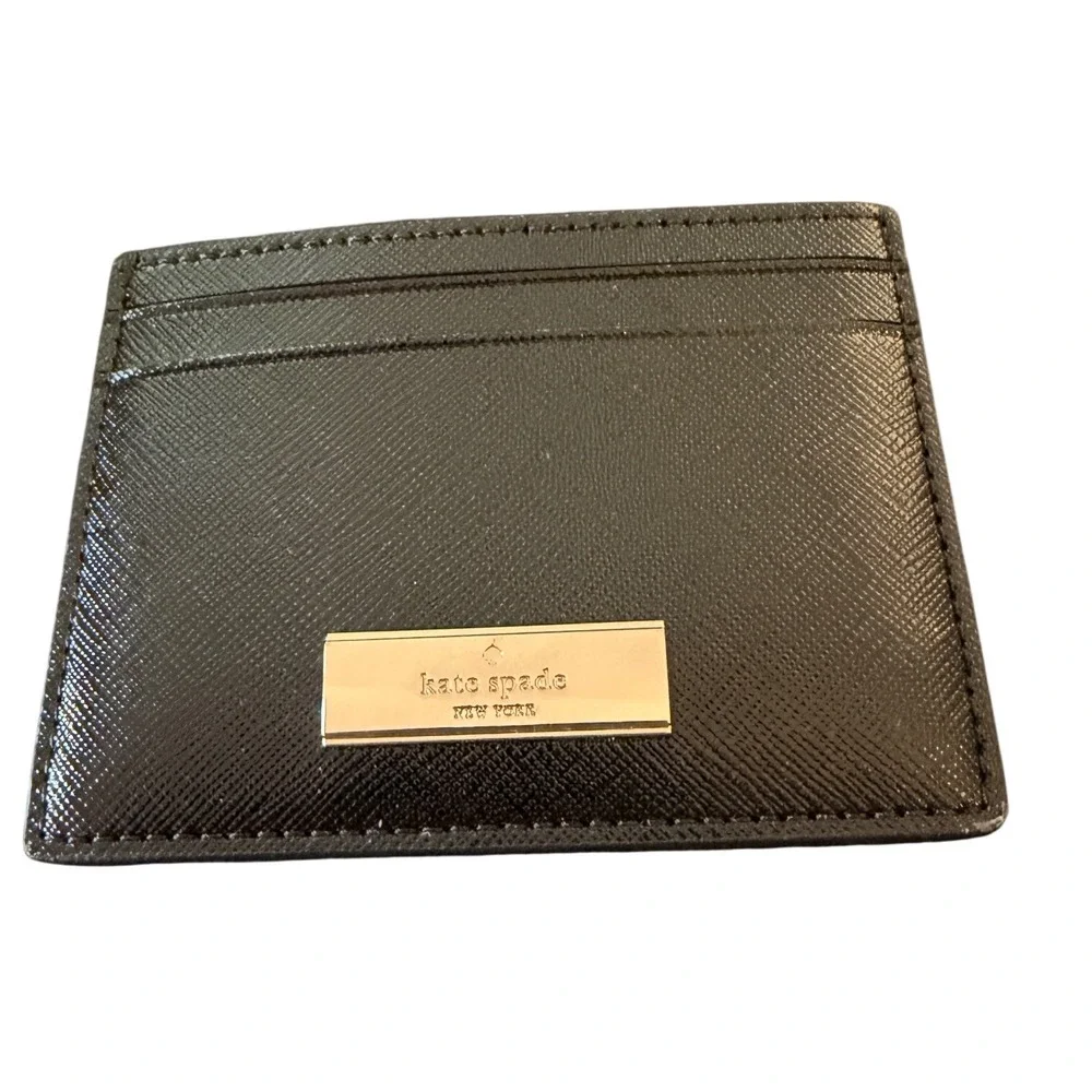 Kate Spade Card Holder Women OS Black Kenzie Saffiano Leather Slim Wallet